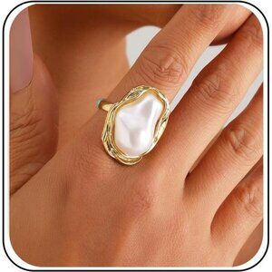 Vintage Pearl Ring Stacking Promise Pearl Rings Adjustable Open Trendy